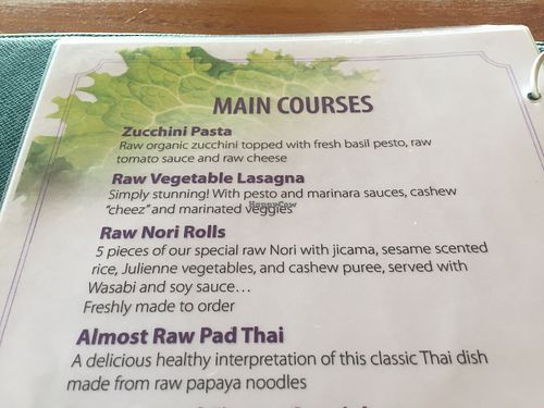 Menu at Supernatural Restaurant at Friendship Beach in Phuket
