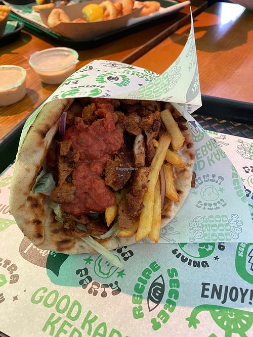 doner gyros with spicy sauce at What The Pitta in London