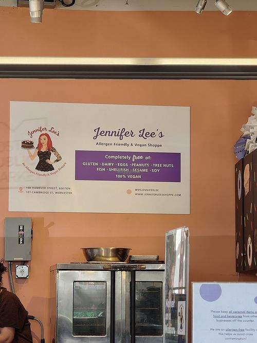 Sign at Jennifer Lee's Gourmet Bakery in Boston