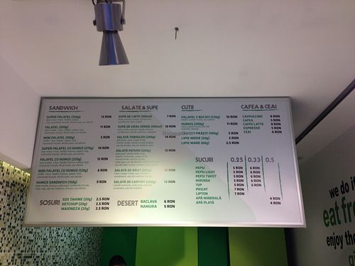 Menu at Super Falafel - Smardan in Bucharest