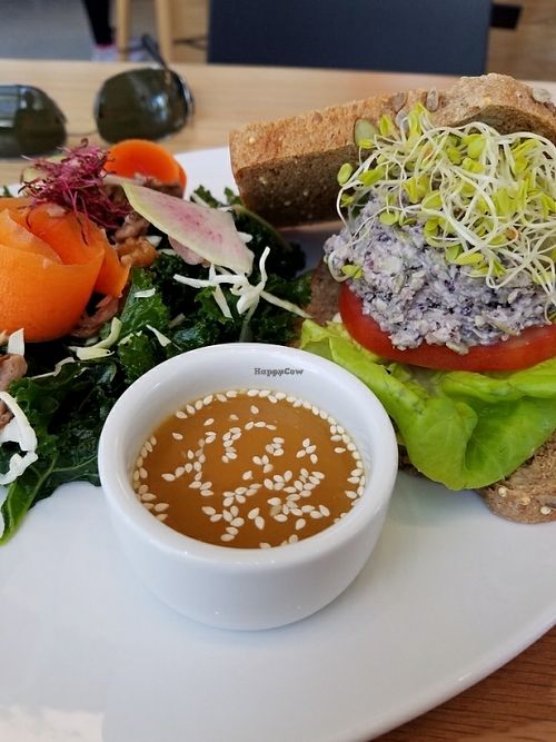 Mock Tuna Salad Sandwich and Oyster Mushroom Kale salad at Living Kitchen in Raleigh