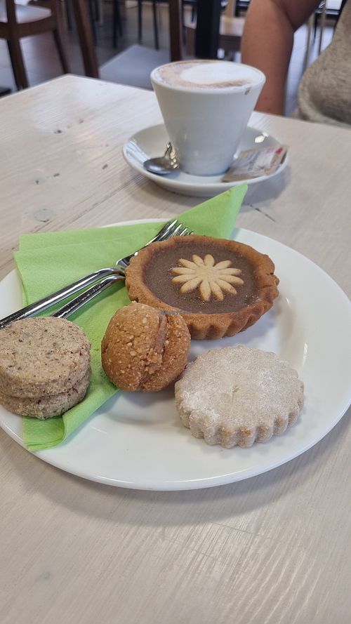 Vegan Pastries and Oat Milk Cappacino at Biosapori in Vicenza