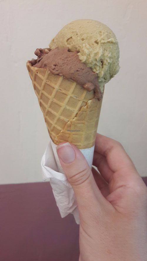 Vegan gianduia and salty pistachio at Cremeria San Francesco in Bologna