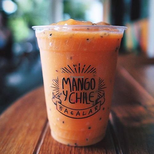 Papaya & dragon fruit smoothie  at Mango y Chile in Bacalar