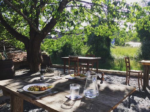 Out pretty garden terrace area at The Hidden Veggie Kitchen in Limoges