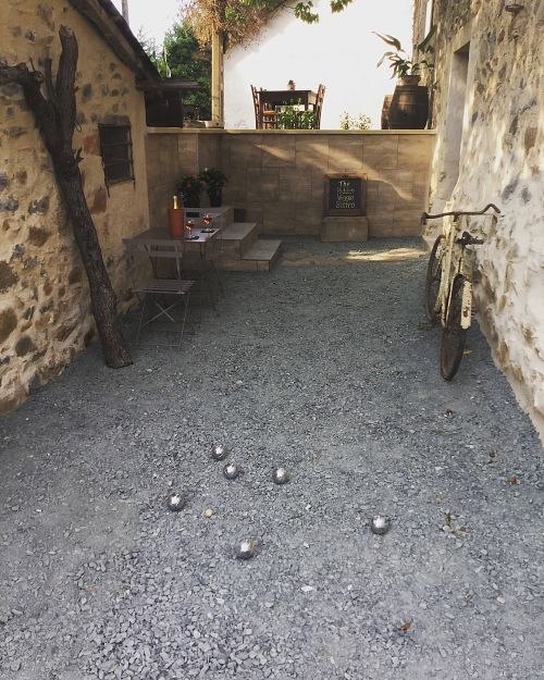 Play Boules after your meal on our lower level terrace. Great fun :) at The Hidden Veggie Kitchen in Limoges