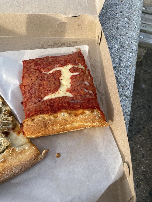 Vegan upside down Sicilian slice  at That Pizza Place in Levittown