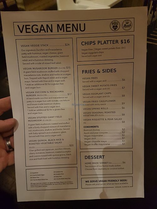 Separate vegan menu on request at The Bank on Collins in Melbourne