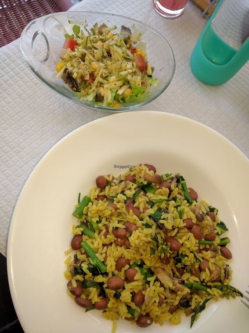 side salad with a rice and bean mushroom dish with some broccoli rabe at Ateliê 47 in Silves
