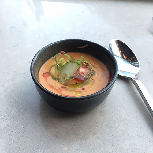 Blended tomato gazpacho at EVO Restaurant and Bar in Portland