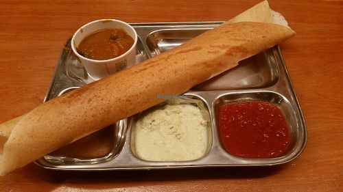 masala dosa with coconut chutney and sambar! at Samosa House in Santa Monica