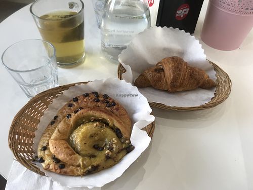 The chocolate-hazelnut filled croissant was the perfect amount of sweetness and the chocolate chip and “cream” pastry was beyond decedent, but again, not overly sweet. at Dharma's Cake in Rome