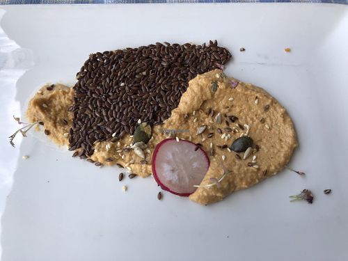 lentil spread with flaxseed cracker  at VeganFresh Hotel & Restaurant in Medvode