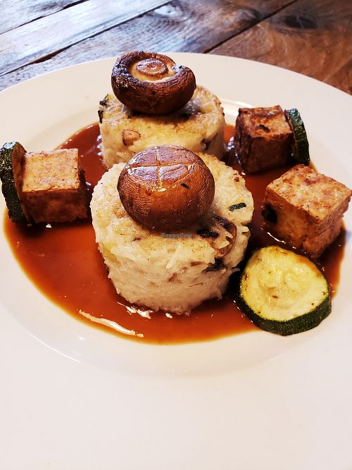 Sauteed rice with mushrooms and tofu in tamari sauce at Peckish Cafe in Ennis