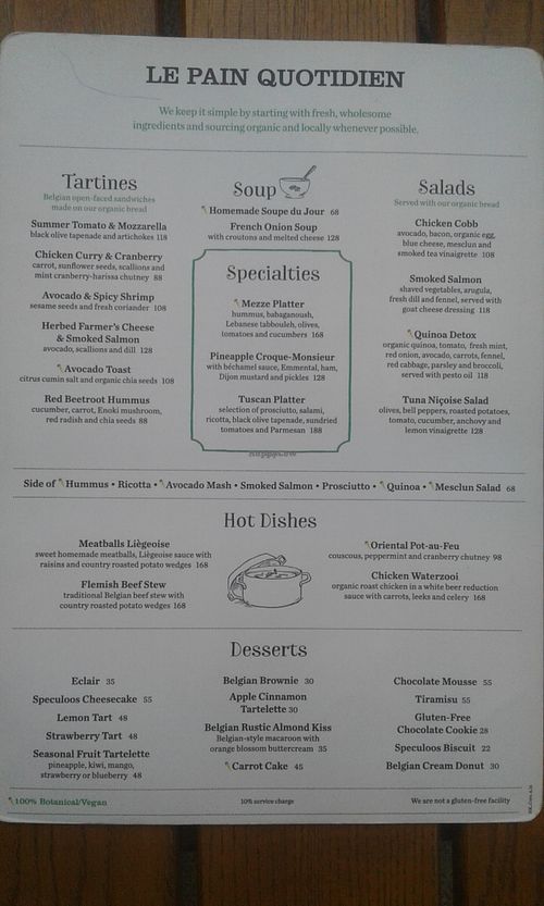 Menu 1 at Le Pain Quotidien - The Avenue in Hong Kong Island