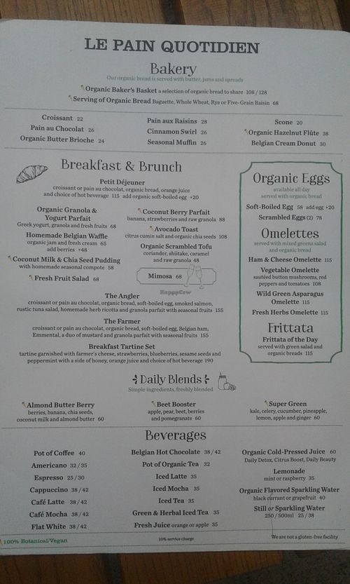 Menu 2 at Le Pain Quotidien - The Avenue in Hong Kong Island