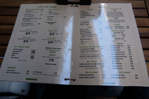 Menu at Organic's in Sevilla
