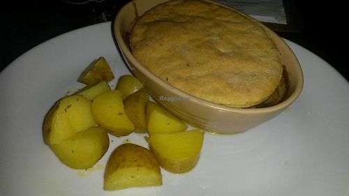Chunky root vegetable stew with herb dumpling crusts and baby potatoes at The Central Bar in Gateshead