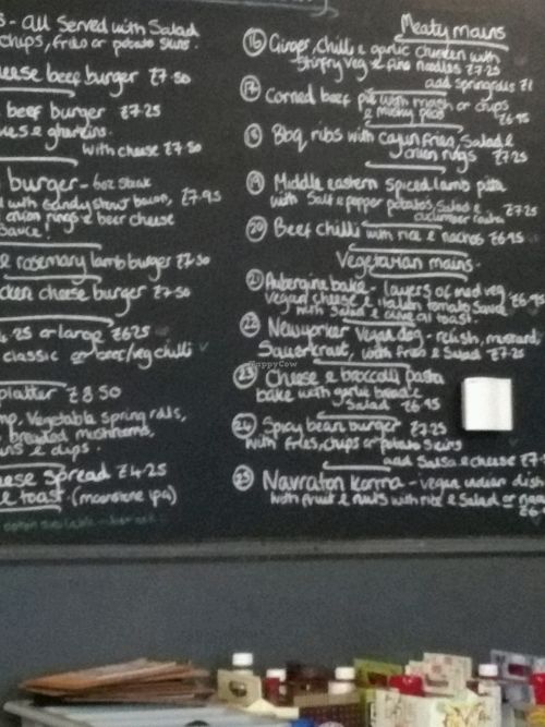 menu at The Central Bar in Gateshead