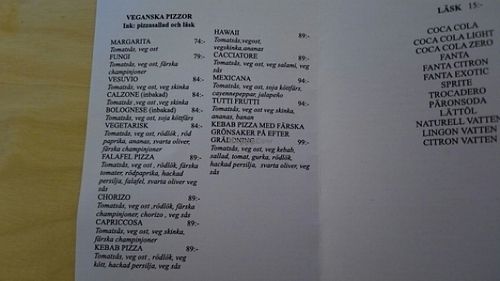 vegan pizzas,  take away prices  at Foodhouse in Linkoping