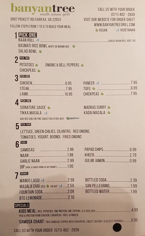 The menu...plenty of good options, but I wish they had some South Indian food as well. at Banyan Tree South Asian Grill in Fairfax