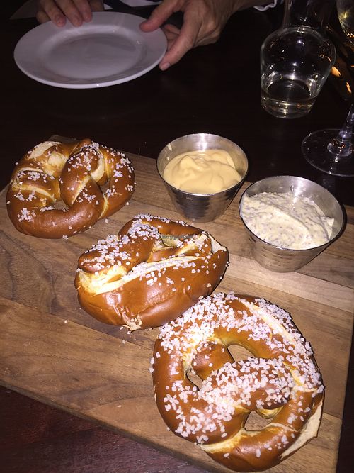 The pretzels are a vegan appetizer (use regular mustard instead of sauces they give you) at The Shannon Rose Irish Pub in Ramsey