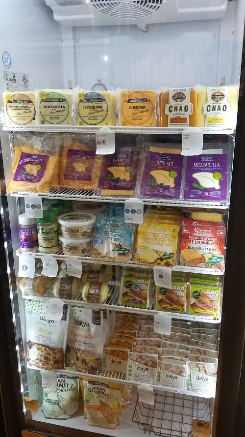 Vegan products refrigerated at Good Rebel in Toronto
