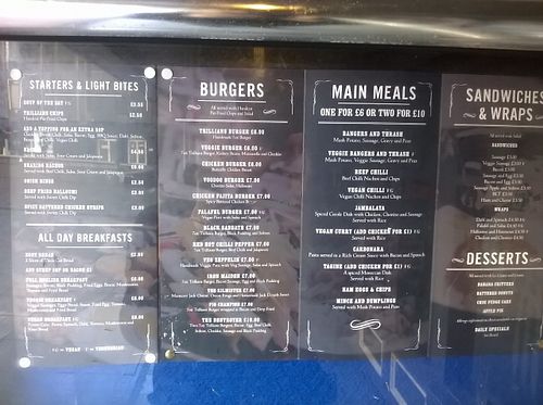 Menu at Trillians Rockbar in Newcastle Upon Tyne