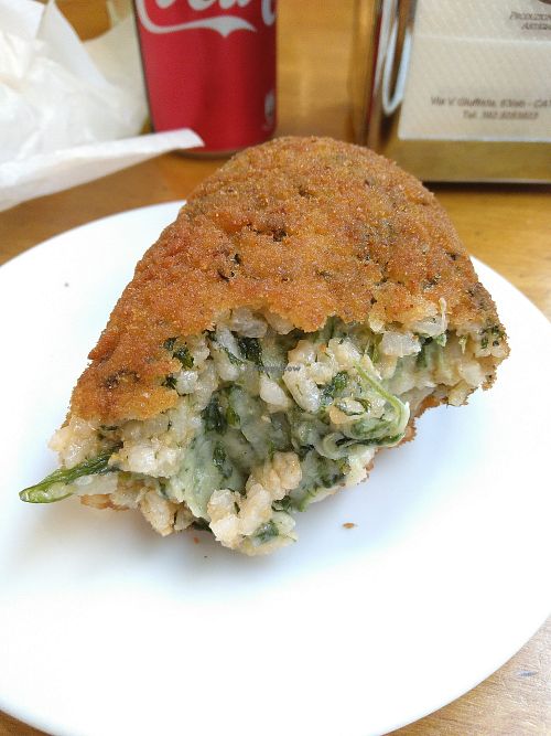 Spinach arancini at Bar Dolcezza in Catania