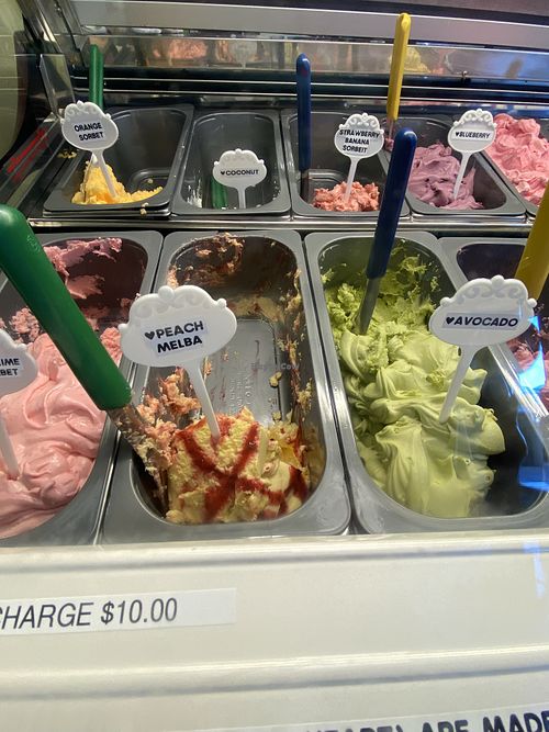 Peach Melba and Avocado  at I Dream of Gelato in Provincetown