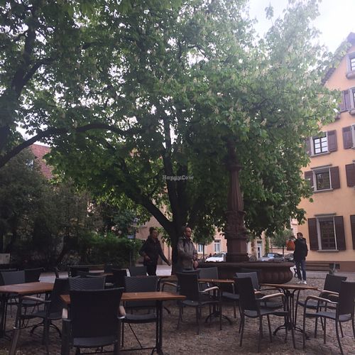 You can eat inside or outside in this beautiful little square at Adelhaus in Freiburg