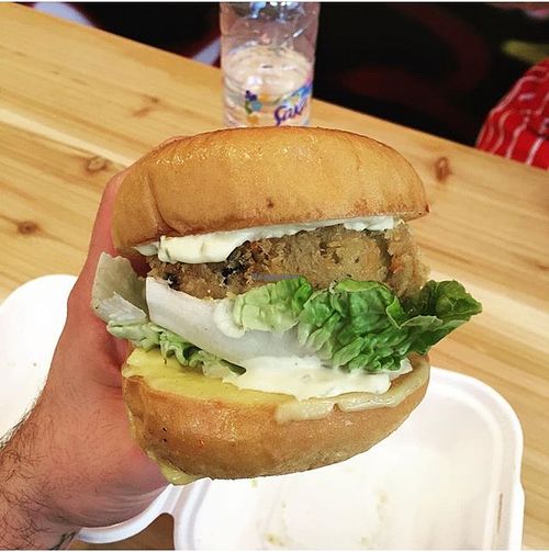 Fillet-Om-Phish made from deep fried aubergines & home made tar-tar sauce & vegan cheese. at Mooshies in East London