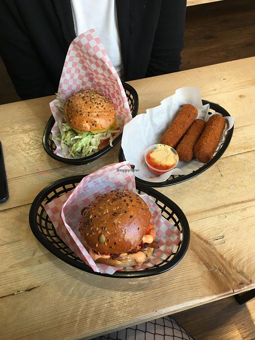 Cheese sticks and burgers  at Mooshies in East London