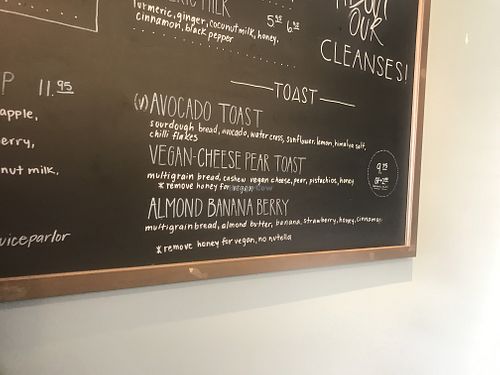 Part of menu at True Earth Juicery & Vegan Cafe in North Hollywood