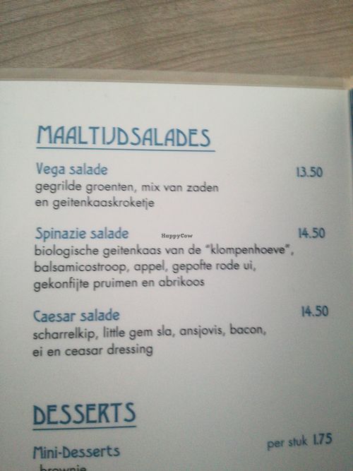 Main course salads, first two are vegetarian at Zilte Zoen in Bergen Aan Zee