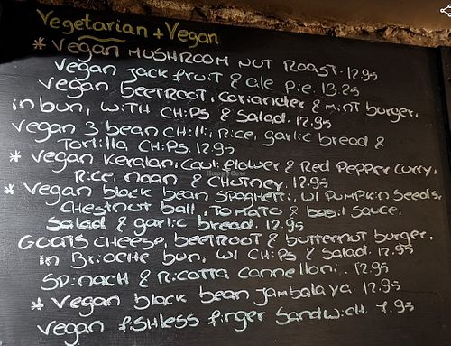 Vegan menu at The Golden Heart Inn in Gloucester