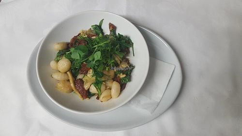 Vegan Gnocchi with sundried tomato, wilted spinach, courgette ribbons & pine nuts at The Golden Heart Inn in Gloucester