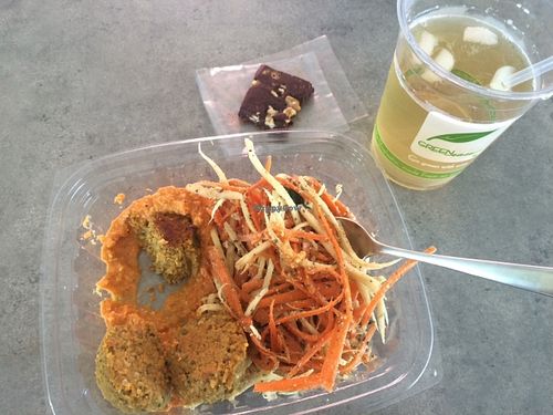 Linguini, fudge and sparkling iced tea  at Raw Eatery & Market in Calgary