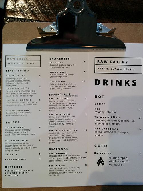 menu at Raw Eatery & Market in Calgary