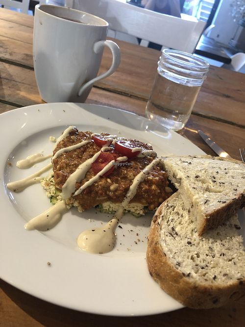 Lasagna with sourdough Bread at Raw Eatery & Market in Calgary