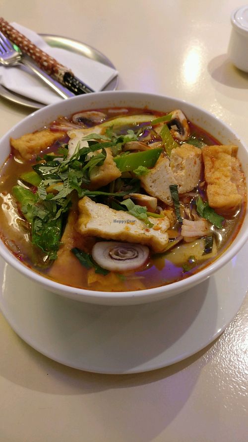 what you can see is all the veg, 90% solid noodle not Tom yam soup in my book.  at AnSa in Munich