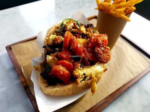 Brassica falafel wrap and fries at Brassica in Columbus