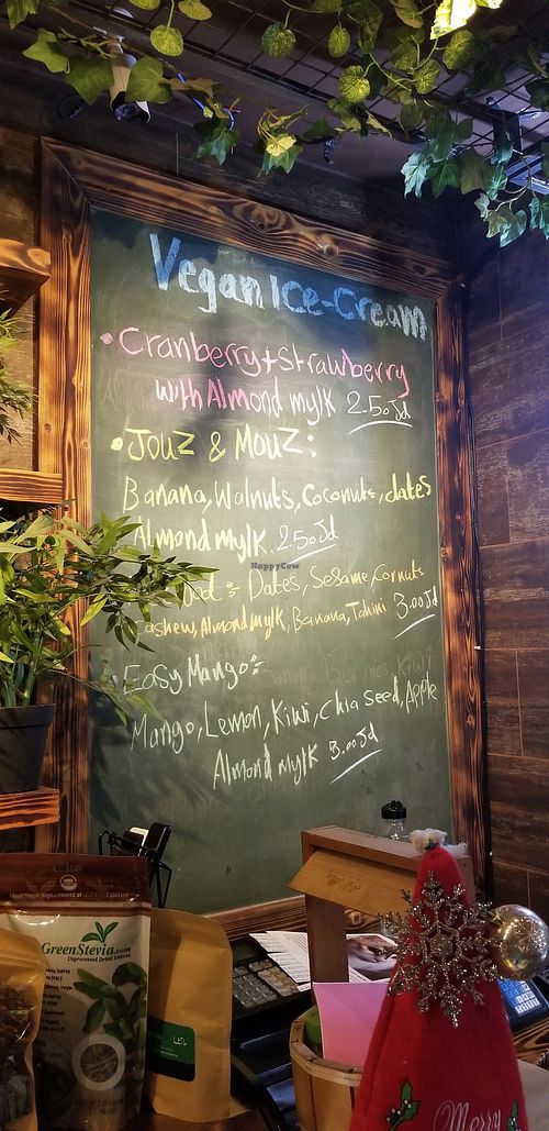 Vegan ice cream list at We Farm in Amman