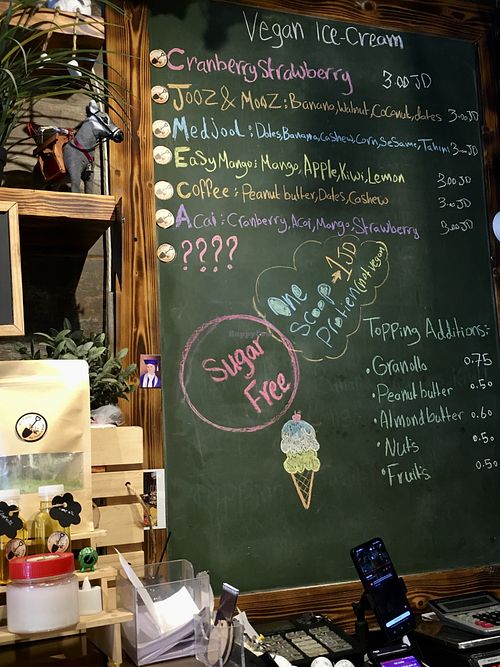 The vegan ice cream menu  at We Farm in Amman