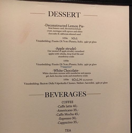Dessert Menu at Fristelse Cafe in Oslo