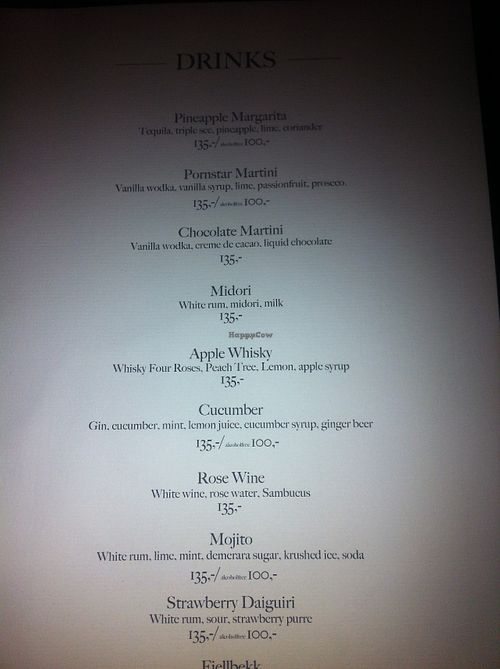 Extensive drink menu at Fristelse Cafe in Oslo