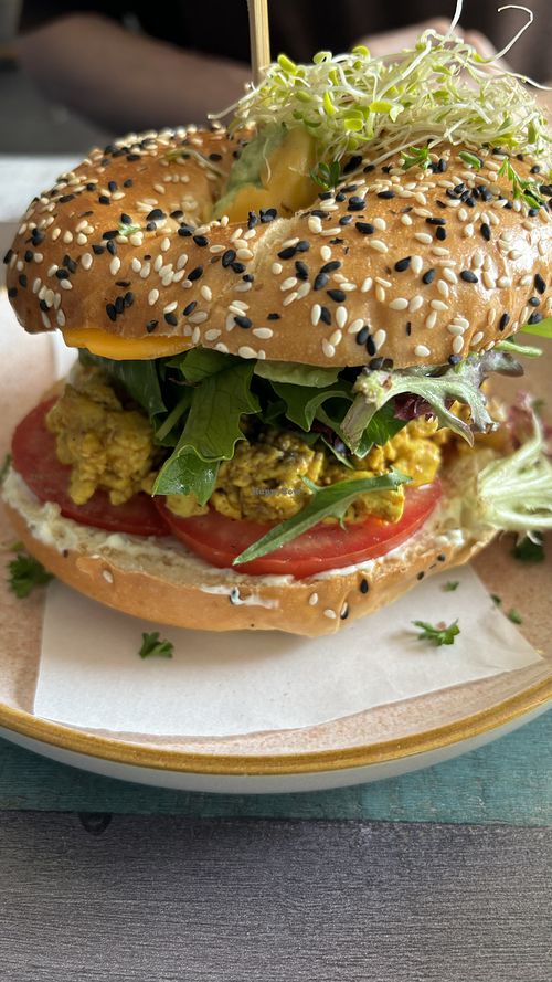 Classic brekkie bagel  at Particle Cafe in Avondale Heights