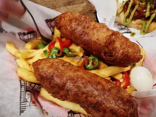 Vegan sausage & chips at Bloc Bar Glasgow in Glasgow