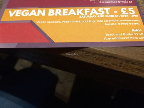 Vegan breakfast on the menu at Bloc Bar Glasgow in Glasgow