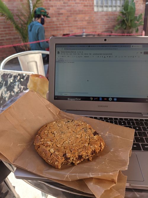 Cowboy Cookie! Vegan and so amazing. at Handlebar Coffee Roaster in Santa Barbara